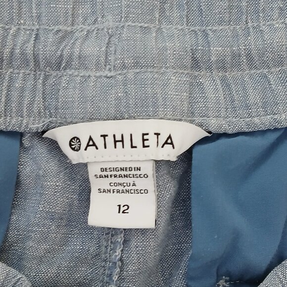 Athleta 100% Linen Wide Leg Retreat Pants Blue Size 12 - Picture 6 of 6